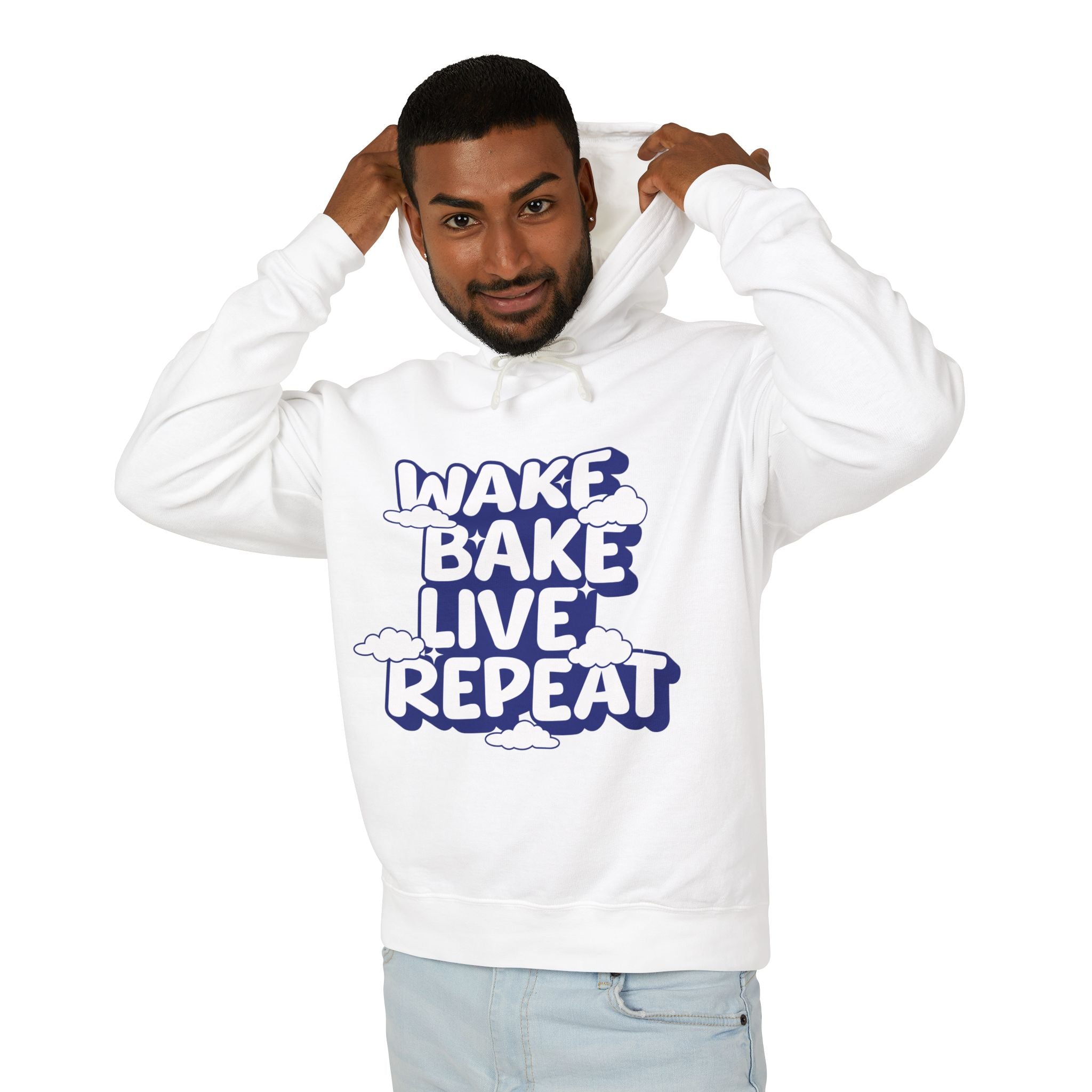 WAKE BAKE LIVE REPEAT - Unisex Lightweight Hooded Sweatshirt - Damned Threads